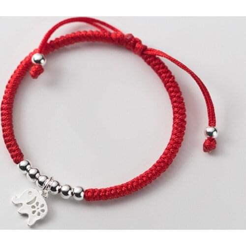 925 Sterling Silver Beads Elephant Bracelet Handmade Braided Red Rope Charm Bangles for Women Adjustable Friendship Jewelry Gift