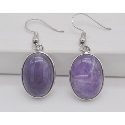 Purple Crystal Stone Oval Beads GEM Earrings Jewelry T249