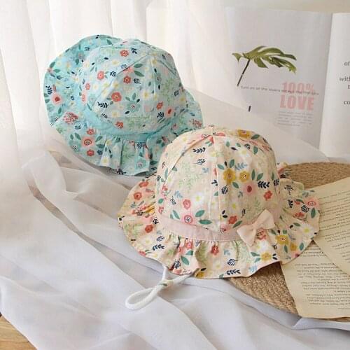 Spring Summer Baby Bucket Hat Floral Printed Panama Hat For Kids Sun Hat Soft Cotton Bows Children Toddler Girls Beach Cap 1-4Y