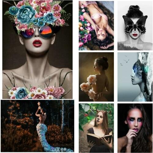 Sticker Forest Fairy Spirit Costume Eyeshadows Makeup Sexy Beautiful Woman Flower Petaled Sunhat Dress DIY Lip Butterfly Painted