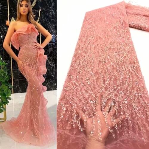 Party Q African Net Lace Fabric 2021 High Quality beads Lace Nigerian Wedding Lace Fabrics Sequins French Tulle Lace Material
