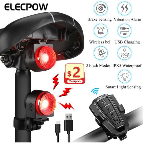 Elecpow Bike Taillight Alarm Anti-theft Rechargeable Bicycle Rear Lamp Remote Control Waterproof Cycling Tail Light Alarm Bell