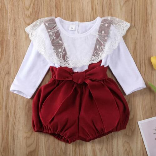 2020 Baby Spring Autumn Clothing Newborn Baby Girls Long sleeve Tops + Overall Strap Shorts Solid 2Pcs Set