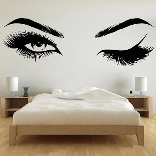 Sexy Girl Eyes Vinyl Wall Decal For Bedroom Eyelashes Wink Window StickersDecor Beauty Salon Vinyl Wall Decals For Bathroom Y122