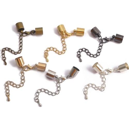 10pcs/lot 5mm Cord clips End Caps With Lobster Clasps Chain Fit Round Leather Cord Connectors For Jewelry Making Supplies DIY