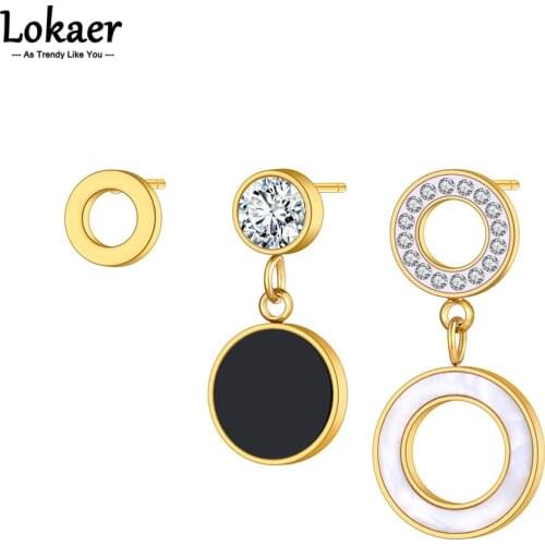 Lokaer Trendy Titanium Stainless Steel Circle Rhinestone Earrings Jewelry 3Pair/Set CZ Crystal Earrings For Women серьги E21108