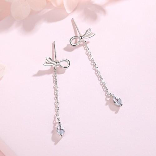 S925 Sterling Silver Drop Earring for Women Bow Dangler Earrings for Engagement Fine Jewelry Earrings Female boucle d'oreille