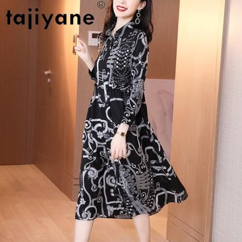 Tajiyane Midi Dresses for Women Summer Dress 100% Real Silk Womens Clothing Woman Genuine Silk Shirt Dress Robe Femme TN2551