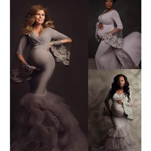 Plus Size Maternity Prom Dress Lace Appliqued Long Sleeves Evening Dress Custom Made Floor Length Party Dress