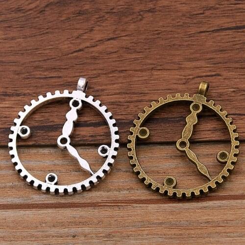 10PCS 30*34mm 2 Color Vintage Metal Zinc Alloy Round Hollow Steampunk Clock Charms For DIY Necklace Bracelet Jewelry Making