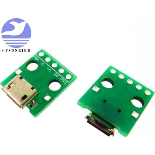 10pcs MICRO USB to DIP Adapter 5pin female connector B type pcb converter pinboard 2.54