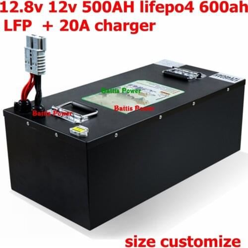 12.8v 12v 500AH lifepo4 600ah Lithium Iron Phosphate LFP batterie solar 3.2v 500Ah BMS RV inverter waterproof case + 20A charger