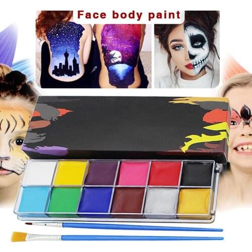 12 Colors Painting pigment Halloween Art Party Fancy Make Up Set with 2pcs Brushes Professional Face Body Paint Oil
