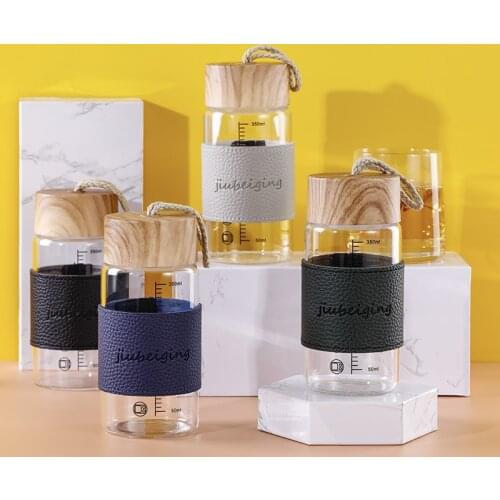 350ML Water Bottle Portable Glass Bottle For Water With Lid With Rope Leather Cover Brief Innovation Drinkware Garrafa De Agua