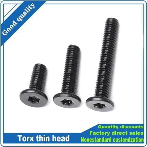 10/50Pcs CM M2.5 M4 M5 M6 Black 304 Stainless Steel Six-lobe Ultra Thin Super Flat Wafer Torx Head Screw Digital Lengthened Bolt
