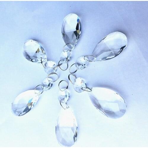 6pcs 2.4"(H) Gorgeous Crystal Glass chandelier Parts (1piece 38mm Crystal Drop with 1piece octagon bead by Metal Connectors)
