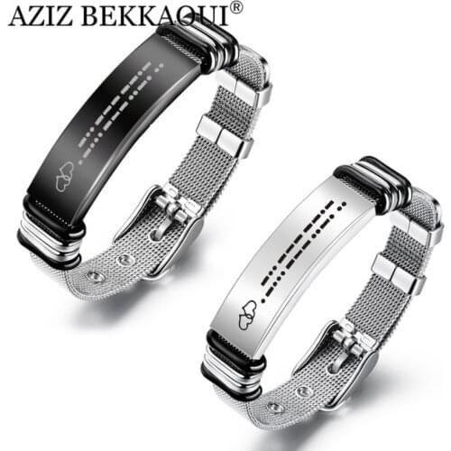 AZIZ BEKKAOUI Stainless Steel Morse Code Bracelet FOREVER I LOVE YOU Jewelry Couple Wristband Promise Unisex Jewelry For Couple