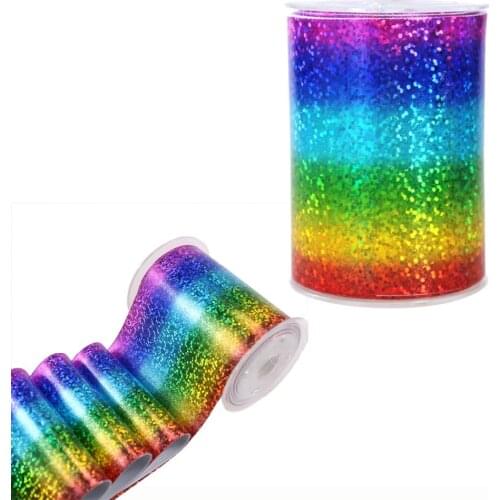 Free fast shipping 200yards/lot 75mm horizontal rainbow hologram laser grosgrain ribbon