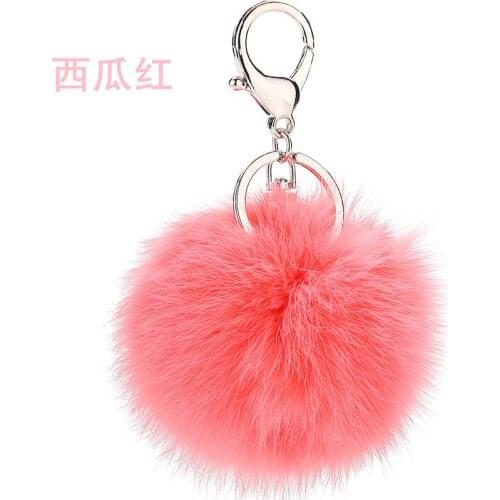 100pcs/lot Cute Fur PomPom KeyChain Bunny Toy Ear Rabbit Fur Bulb Bag Pom Pom Ball Key Chain Pendant Porte Clef Lovely Fluffy