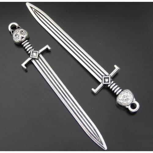 5PCS Antique Silver color Alloy Pendant Lovely Owl Sword Shape Charms Jewelry Necklace Key Chain Phone Accessory 67*14*5mm