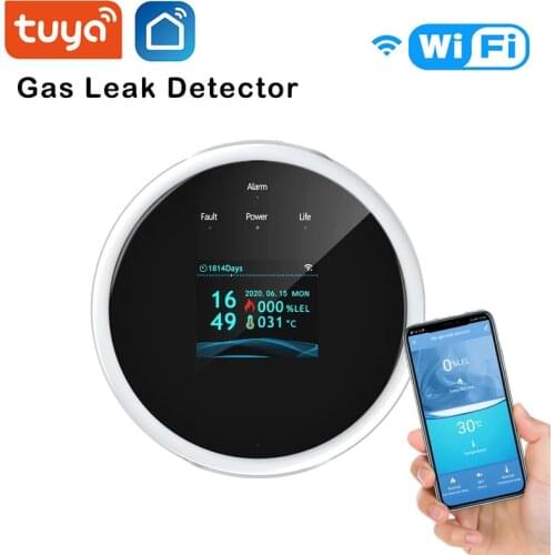 Tuya Smart Home Wifi Gas Leak Detector With Temperature Sensor Portable LCD Display USB Power Supply Sensor For Methane Butane