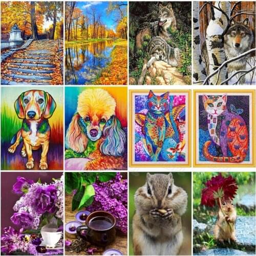 Diy Diamond Painting Color Oil Painting Animals Realistic Creative Dog Cat Purple Flowers Cute Little Hamster Poster Painting
