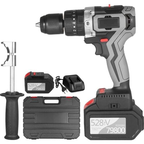Cordless Drill Driver 21V 6.0A Battery Electric Drill Metal Keyless Chuck Impact Hammer Drill Screwdriver With Plastic Tool Box