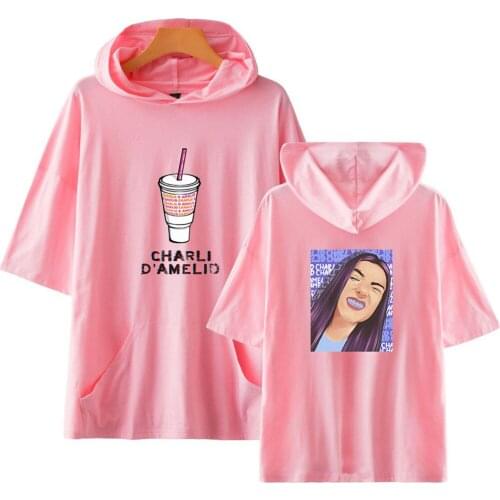 Charli Damelio T Shirt Fashion Women T Shirt Kawaii Hooded Top Drink Printing Tee Girl Cartoon Harajuku Casual Tops Female
