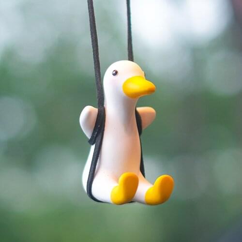 Gypsum Cute Anime Car Accessorie Swing Duck Pendant Auto Rearview Mirror Ornaments Birthday Gift Auto Decoraction Car Fragrance