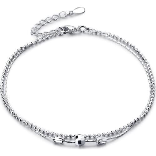 Classic Small Bead Anklets for Women Silver Plated Extended Double layer Chain foot Jewelry Gift For Girls DropShipping