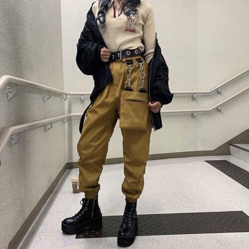 Elastic Waist Overalls 2020 Autumn Brand New Loose Metal Buckle Ribbon Waist Baggy Hip Hop Casual Pants Women Sweatpants