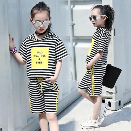 Summer Girls Sets 2PCs Kids Clothes Set Stripe T Shirt + Pants Children Clothing 4 5 6 7 8 9 10 11 12 13 14 Years