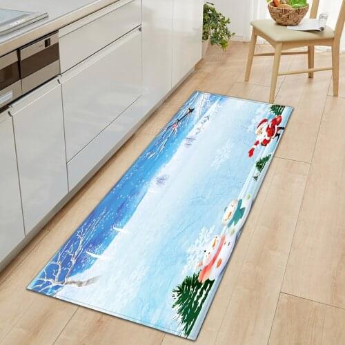 Kitchen Carpet Bath Hallway Entrance Doormat Bedroom Bedside Floor Anti-Slip Rugs Home Balcony Decoration Mat Christmas Pattern
