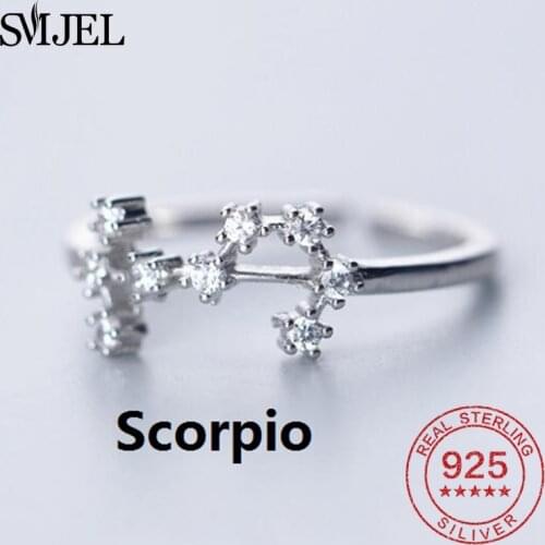 Personality 12 Constellation Rings For Women Cubic Zircon Adjustable Zodiac Rings 925 Sterling Silver Jewelry Gifts pierścionki