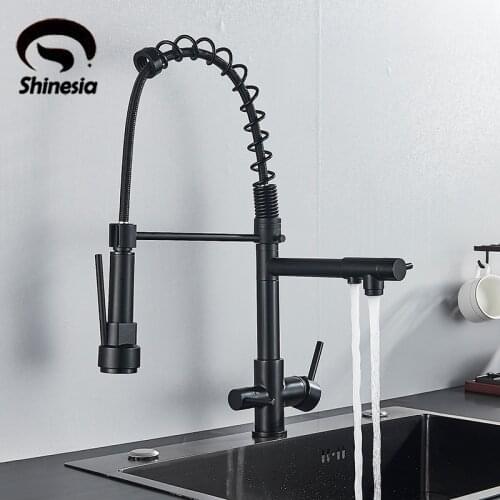 Shinesia Matte Black Pure Drinking Water Kitchen Faucet Pull Out Spray Purified Water Hot and Cold Water Mixer Purification Tap
