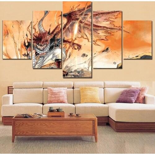 5PCS Modular Art Japanese Anime Fire Dragon Naz Modern Wall Living Room Corridor Home Decoration Poster Accessories Frameless