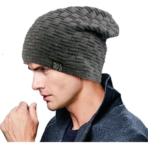Mens Winter Warm Hat Male Knitted Woolen Cap Adult Knitting Wool Hat Students Kullies Beanies Hats Male Adjustable B-9371