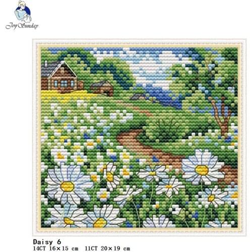 Joy Sunday daisy flower pattern Cross stitch kits Aida 14CT 11CT counted printed canvas embroidery kit DIY Needlework Crafts Set