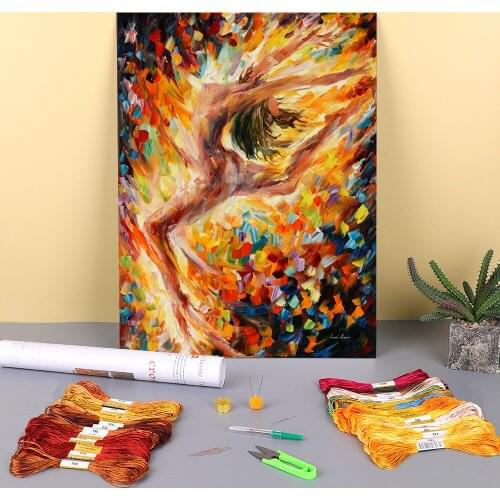 The Dance Love Printed Water-Soluble Canvas 11CT Cross-Stitch DIY Embroidery Complete Kit DMC Threads Needlework Magic