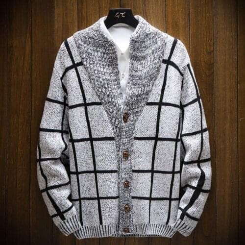 New arrival brand sweater men cardigans plaid v-neck Korean fashion casual homme sweaters plus size M-3XL male outerwear tops