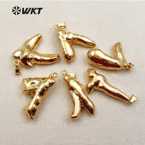 WT-P1291 WKT New Coming Pendant Natural Freshwater Pearl With Full Gold Color Dipped In Irregular Shape Jewelry Making Pendant