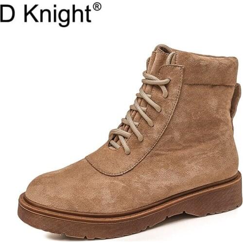 New Vintage Flock Round Toe Lace Up Women Motorcycle Boots Fashion Cow Muscle Outsole Ankle Boots For Women Ladies Winter Boots