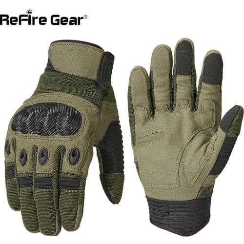 ReFire Gear Army Military Tactical Gloves Men Paintball Airsoft Carbon Knuckle Full Finger Glove Anti-Skid Bicycle Combat Mitten