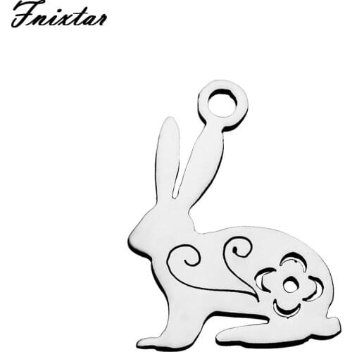 Fnixtar Stainless Steel Rabbit Hollow Charm For Women Jewelry Bracelet Accessories Making Animal Metal Charms 13*16mm 20pcs/lot