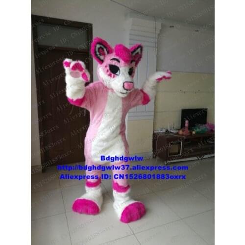 Pink Long Fur Furry Wolf Fox Husky Dog Fursuit Mascot Costume Adult Cartoon New Product Introduction Fashion Promotion zx1426