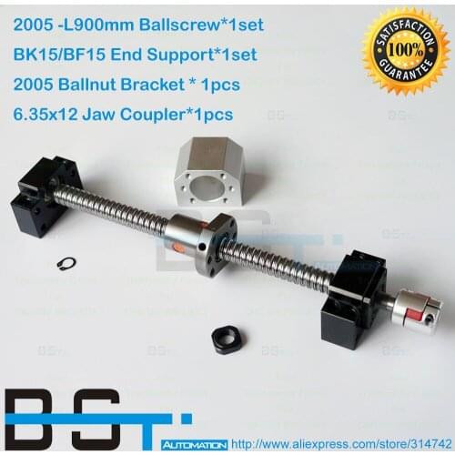 Rolled Ballscrew 2005 -L 900mm + SFU2005 Ballnut + BK15 BF15 Fixed Free End Support + 2005 Nut Housing + 10*12mm Coupling