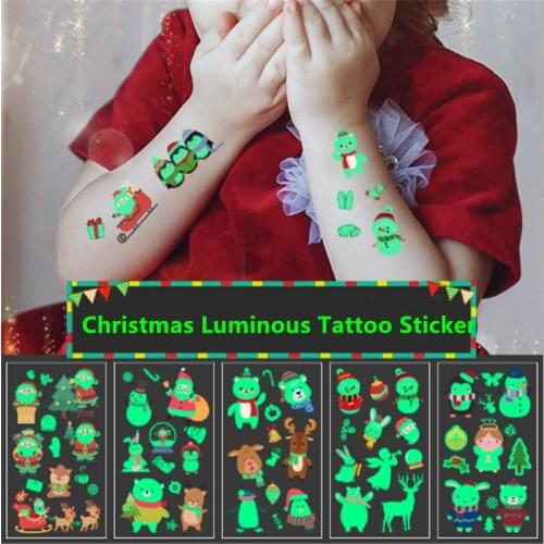 Merry Christmas New Year Santa Claus Luminous Tattoo Sticker Kids Navidad Christmas Decorations Children Xmas Gift Christmas 1pc