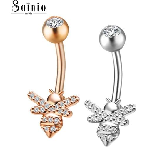 Sexy Dangle Navel Belly Button Rings Stainless Steel Zircon Bee Honeybee Body Jewelry Piercing Barbell Sainio