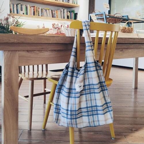 Warm Winter Women Woolen Canvas Bags Vintage Plaid Female Casual Tote Soft Cloth Handbag Ladies Striped Pattern Shoulder Bag