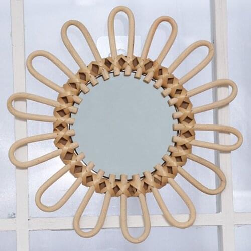 Rattan Dressing Mirror Innovative Art Decor Round Mirror Living Room Wall Hanging Mirror Bathroom Decoration Makeup Mirror